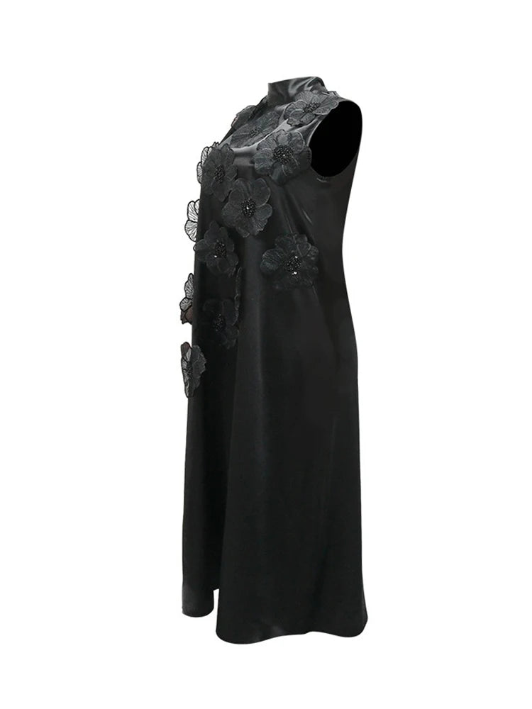 Woman African Traditional Dresses Summer Elegant Sleeveless Dress Stretchy Fake Silk Midi Dresses Luxury Wholesale Dropshipping