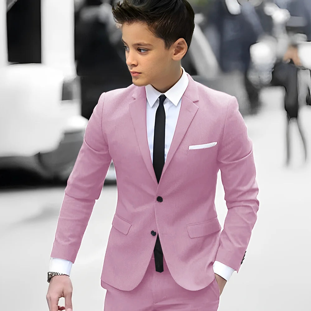 2 Piece Light Gray Boy Tuxedos For Wedding Notched Lapel Custom Kids Trim Fit Groomsmen Boy Suits