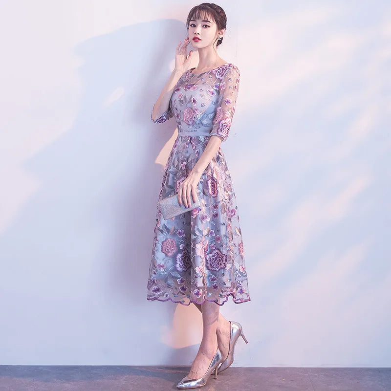 DongCMY New Short Formal Dresses Flowers Vestidos de Noche Bride Elegant Women's Party Dress