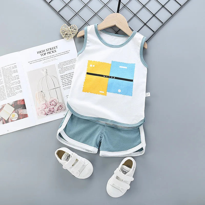 2025 New Summer Children Clothing Set Boys Girls Sleeveless Shorts Children's Suspenders Baby Vest set Kids Clothes