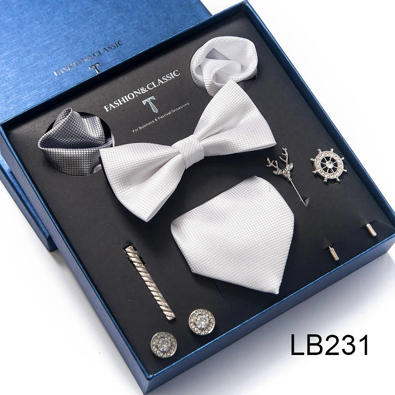 Men's Tie Set Luxury Gift Box Silk Tie Necktie Set 8pcs Inside Packing Festive Present Cravat Pocket Squares Holiday Gift Men