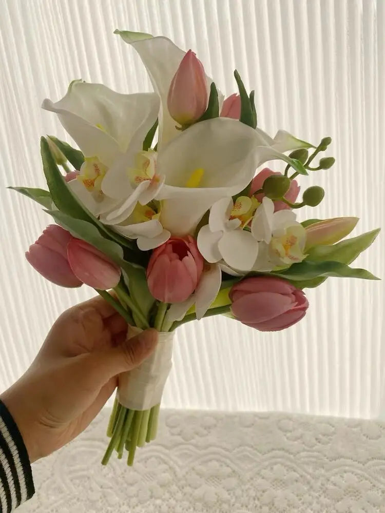 Wedding Bouquet Bridal Artificial Silk Flowers Foam Roses Bouquet Lace Decoration Natural Wedding Flowers