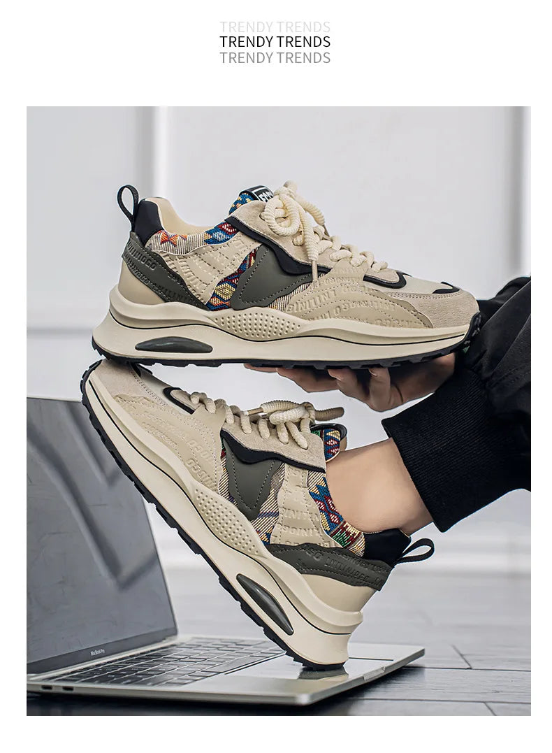 Men Sneakers 2025 Spring Autumn New Comfortable Outdoor Non Slip Running Shoes Trend Wear-resistant Vintage Lace Up Casual Shoes