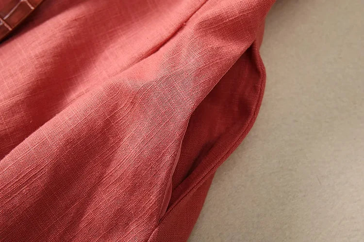 LD LINDA DELLA Elegant Commuter Solid Color Women's Dress Autumn Winter Turn-Down Collar Lace-UP linen long sleeves Dresses