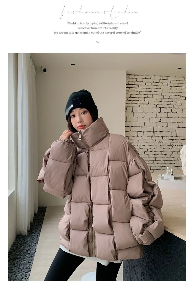 Winter Jackets for Women 2025 Thick Warm Loose Fashion Quilted Jacket Women Interchange Design High Street Green Winter Coat
