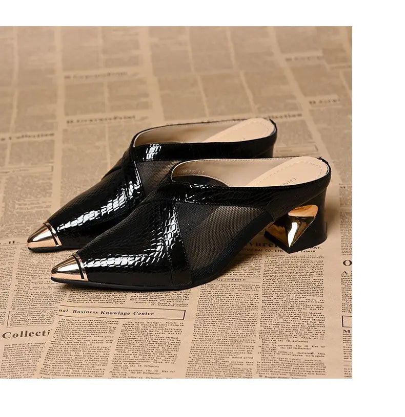 Low Shoes Hoof Heels Rome Synthetic PU Fabric Rubber Low Shoes PU Rubber Hoof Heels Fabric Rome