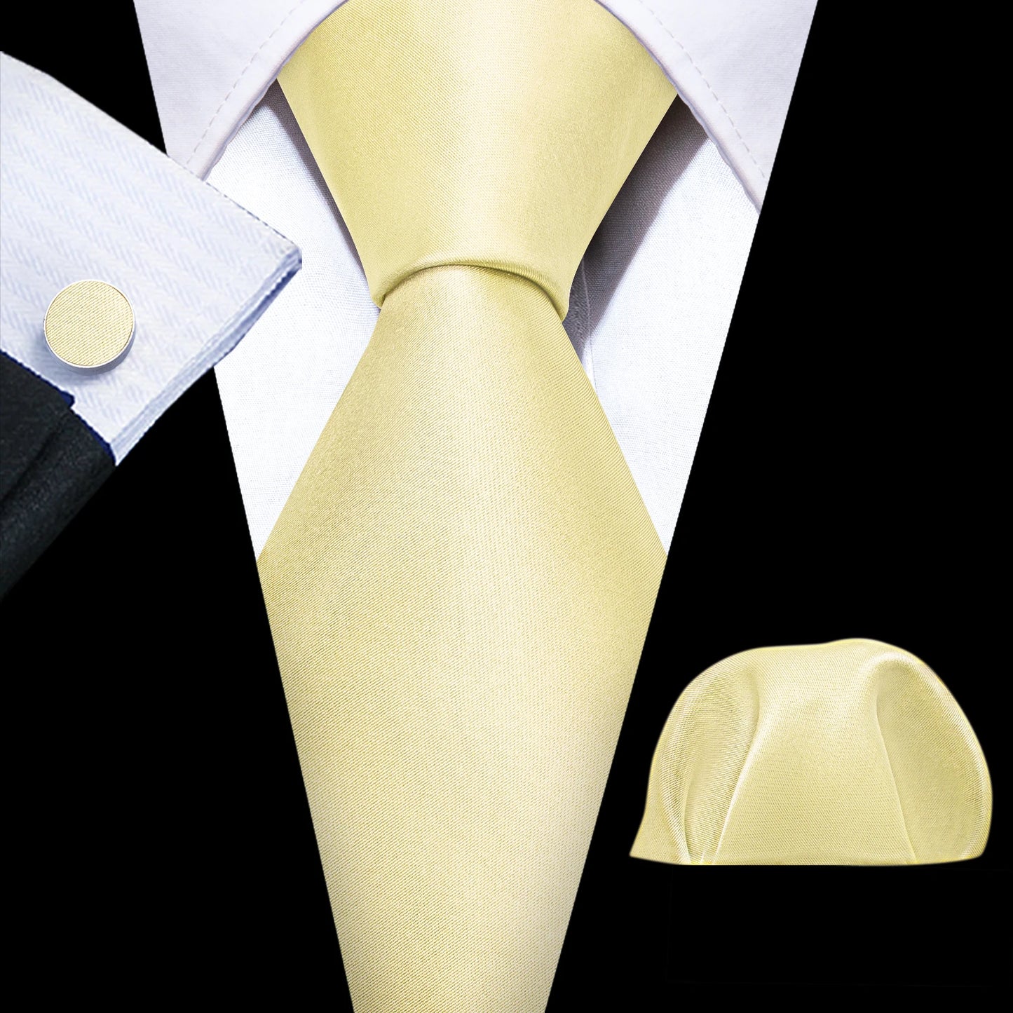 Barry.Wang Gold Beige Yellow Brown Tulip Silk Men Tie Handkerchief Cufflink Set Jacquard Necktie for Male Wedding Business Party