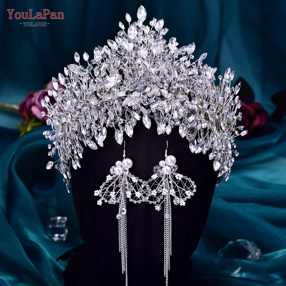 YouLaPan Shiny Crystal Bride Crown Silver Color Bridal Headband Wedding Hair Accessories Pageant Woman Party Headdresses HP372