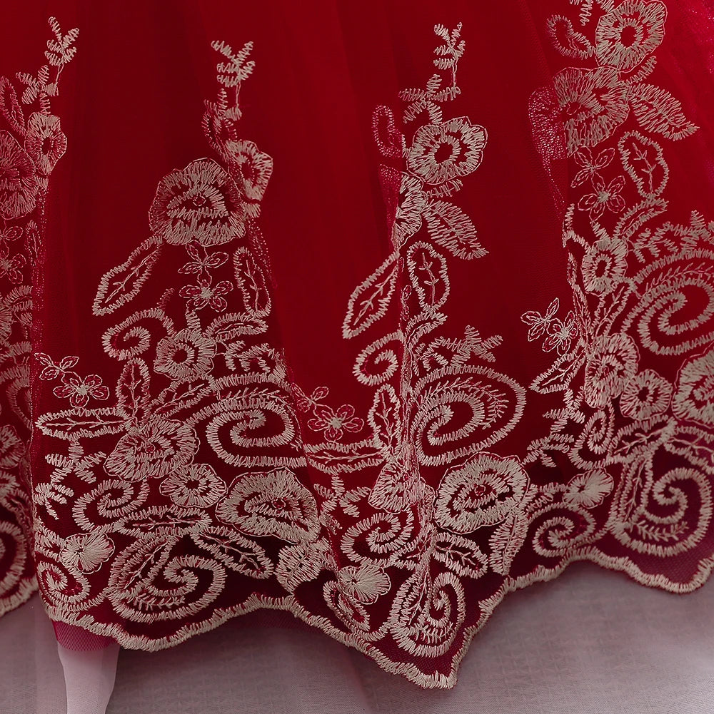 Gold Bow Flower Baby Dress for Girls Christmas Costumes 1st Birthday Party Princess Dresses Wedding Formal Evening Kids Clothing
