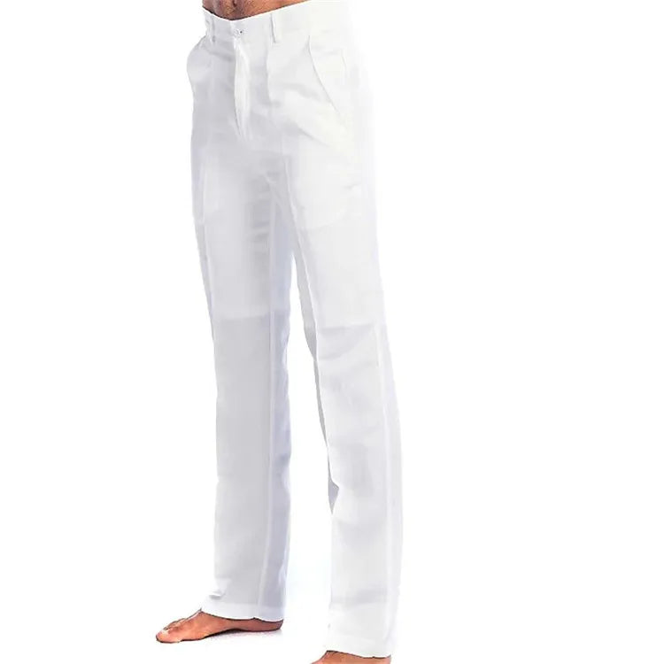Men's Clothing Linen Slant Pocket Straight Solid Color Comfortable Breathable Daily Casual Pants
