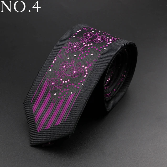 New Skinny 6cm Ties For Men Wedding Dress Necktie Perple Floral Paisley Patchwork Tie Business Slim Shirt Accessory Gift Cravate