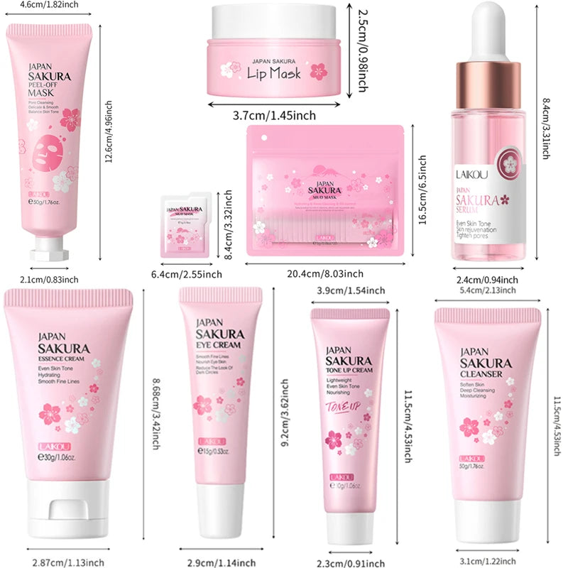 SAKURA Skincare Set Complete Facial Care Including Eye Cream, Cleanser, Facial Oil, Lip Mask, PeelOff Mask Moisturizing For ALL