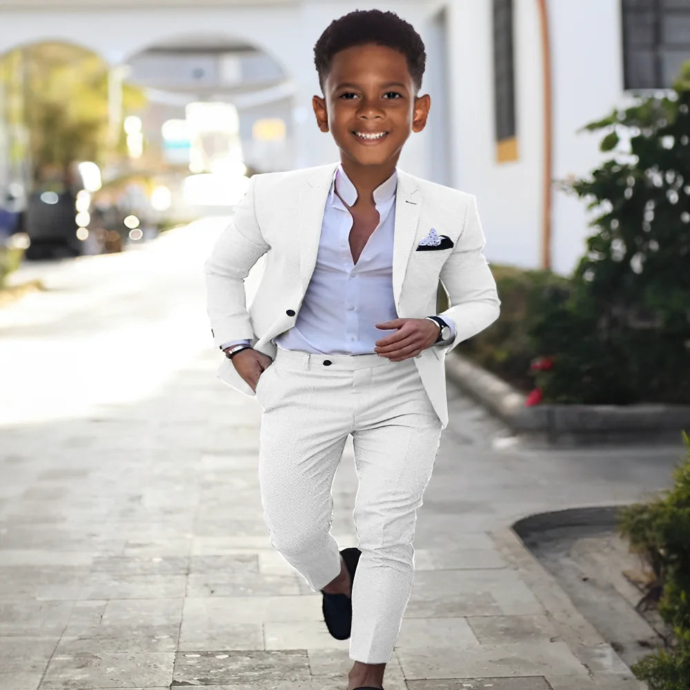 Summer Linen Boys Suit 2 Piece Set Peak Lapel Jacket Pants Wedding Tuxedo Kids High Quality Custom Outfit