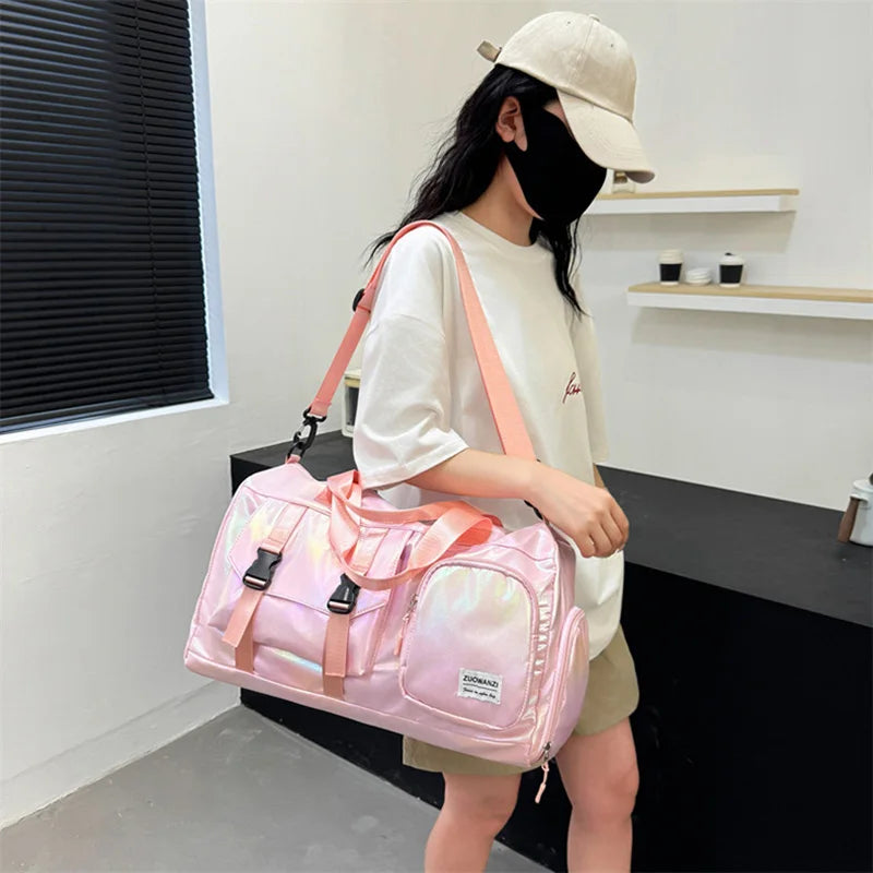 Pearl Glossy Gym Bag Women Fitness Training Handbag Waterproof Yoga Bags Wet Dry Separation Swimming Pack Female Travel Tote Bag