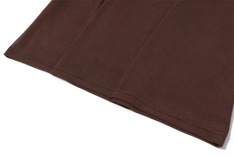 Mozision Hollow Out Lace-up Sexy Skirt 2 Piece Sets Women Brown Halter Crop Tops And Maxi Skirt Female Skinny Sexy Two Piece Set