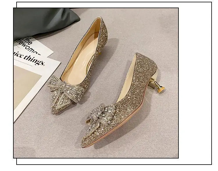 Women's Summer Footwear Stilito Rhinestone Shoes for Woman 2024 with Wedding Bride Genuine Mark Chic and Elegant A Comfortable E