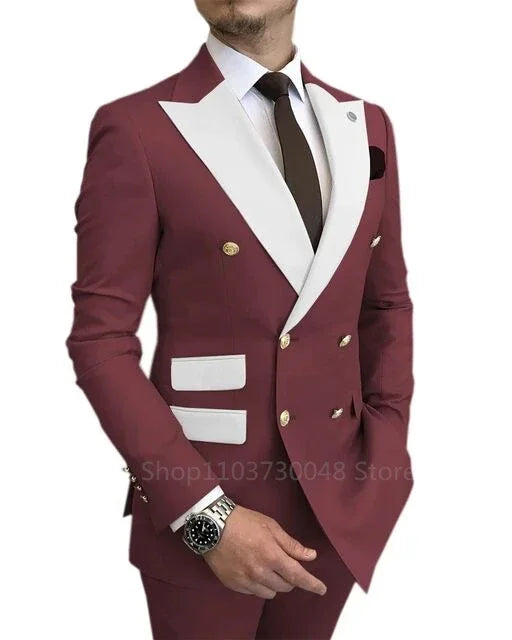 2 Piece New Design Slim Fit Wedding Men Suits Solid Groom Tuxedos Formal Suits for Prom Party Best Man Peak Lapel Blazer Pants