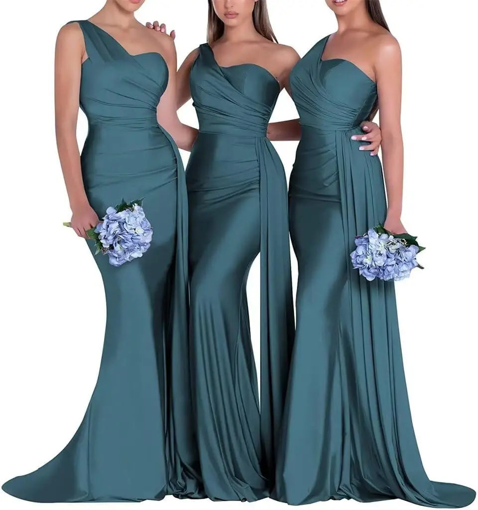 Purple Blue Pink Bridesmaid Dresses Women For Wedding Satin One Shoulder Sexy Mermaid Vestidos Para Bodas Mujer Invitada Chic