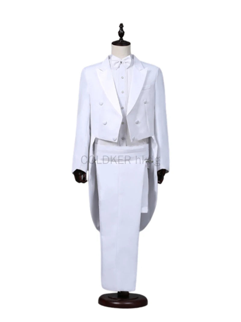 Men's Tuxedo Costume Vintage Formal Tailcoat Slim Fit Peak Lapel Suit Tux Pants Tail Coat Singer Magician Stage Jacket Outfits