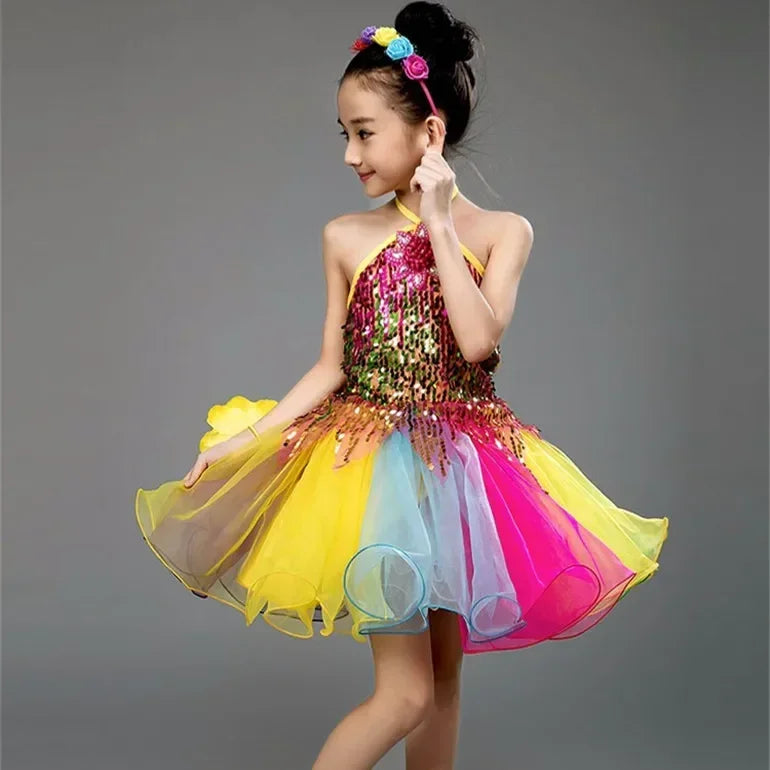 Summer Stage Princess Girls Casual Dresses Sequin Tutu Children Costume Robe Fille Party Baby Clothing Dance Kids Dress Vestidos