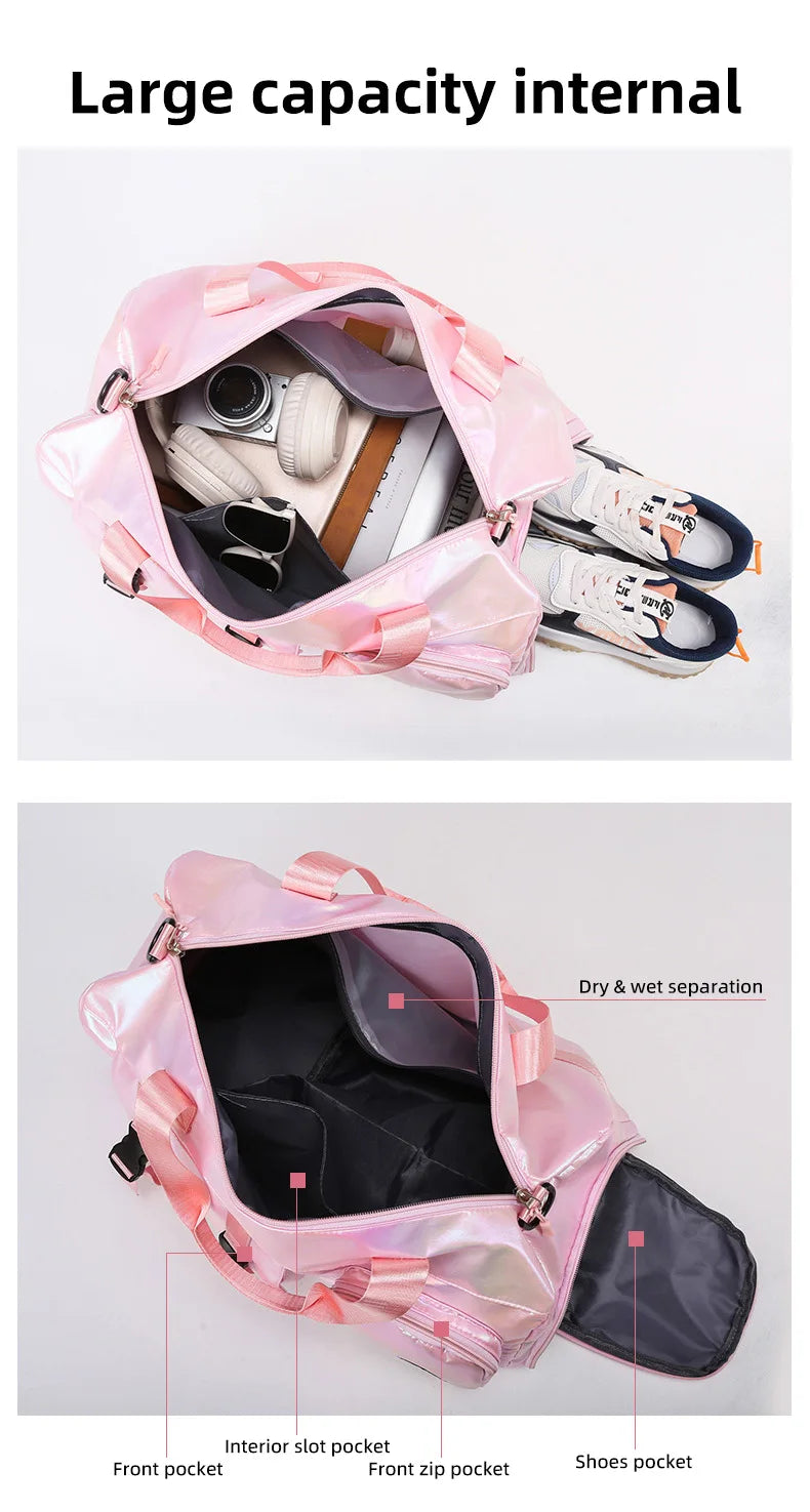 Pearl Glossy Gym Bag Women Fitness Training Handbag Waterproof Yoga Bags Wet Dry Separation Swimming Pack Female Travel Tote Bag