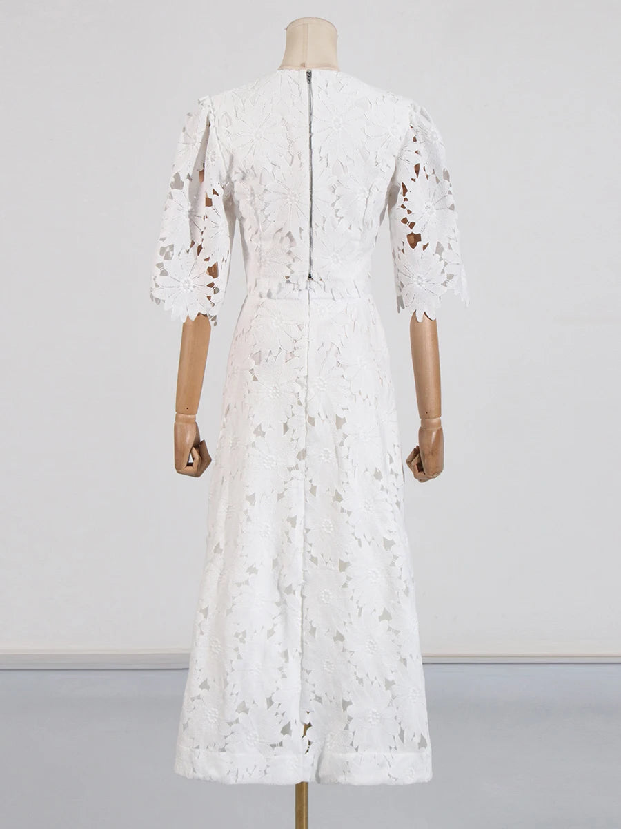 VGH Embroidery Two Piece Set for Women O Neck Batwing Sleeve Top High Waist Hollow Out A Line Long Skirt Elegant Suit Female New