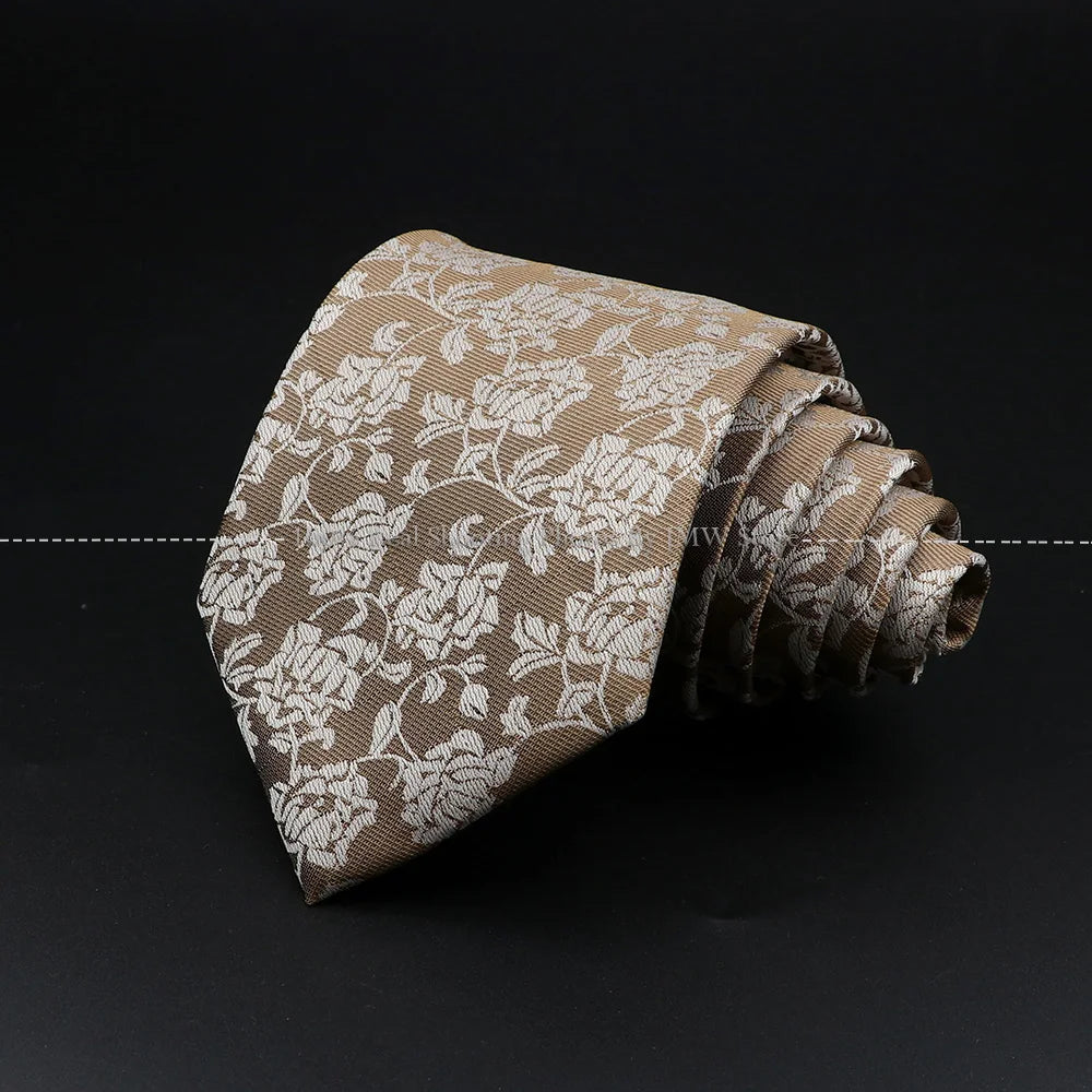 New Design Wedding Men Tie Brown Solid Striped Paisley Flower Neckties Men Business Dropshipping Groom Collar Accessories Gift