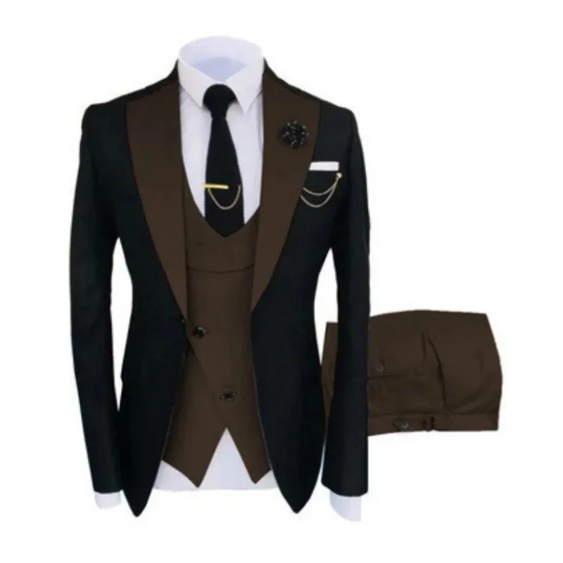 Men Suits 3 Pieces Tailored Best Man Groom Wedding Tuxedo Slim Fit Jacquard Two-color Blazer Jacket Vest Pants Tuxedo Clothing