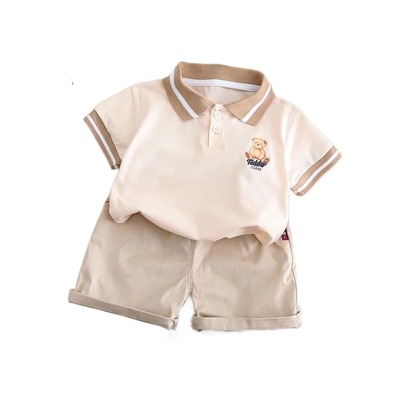 Cotton Summer Baby Children Shorts Pants Suit Polo T-shirt Todder Boy Girl Kids Cartoon Bear Cute Clothes Cheap Stuff 0-5 Years