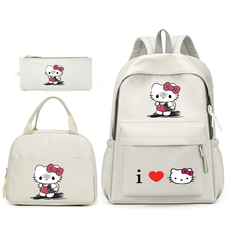 3pcs/Set Hello Kitty Backpack with Lunch Bag for Teenagers Student School Bags Casual Comfortable Travel Set