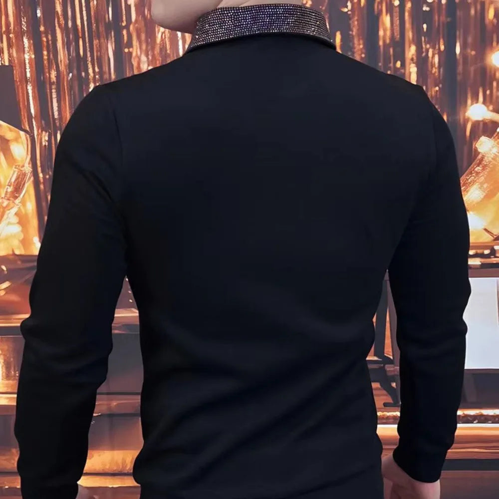 Quality Black Rhinestones Animal Shirt Camiseta Masculina Autumn Shirts For Men Social Club Outfits Hot Diamond Print Shirt Men