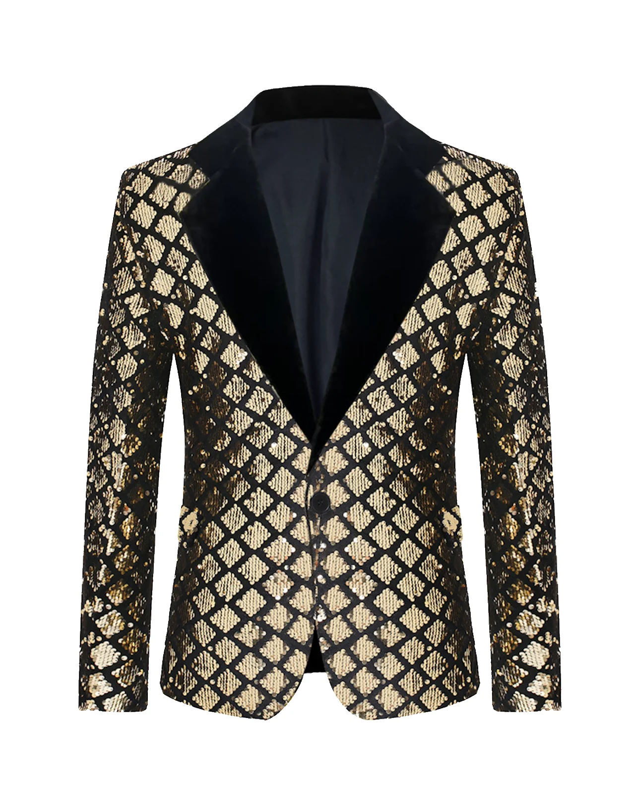 Fashion Men Luxurious Sequin Plaid Suit Jacket Stage Performance Street Performer Casual Blazer Men's Coat Long Sleeved Top