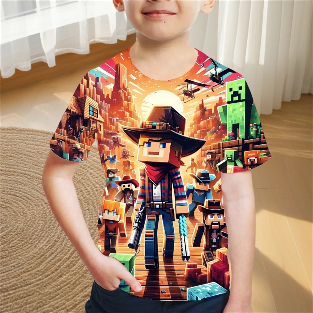 Children's Clothing Adventure Style Boys Clothes Cartoon T-Shirt for A Boy Fashion 2025 New Summer Clothes O-Neck Children Top