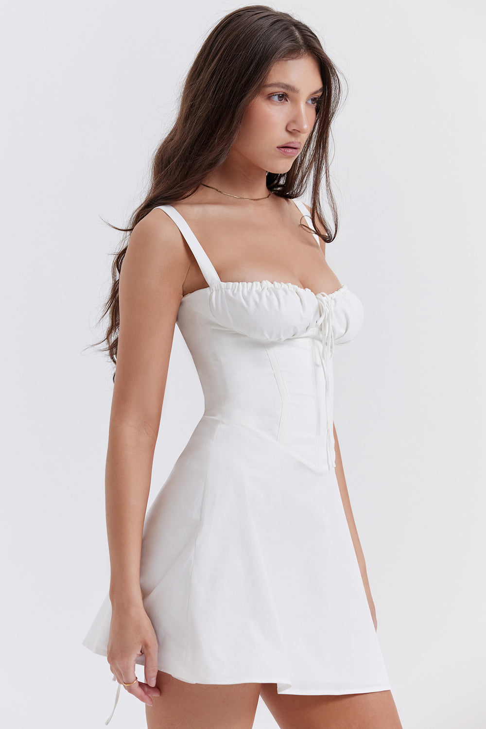 Combhasaki Women Summer Solid Color Tie-Up Fishbone Corset Waist Shaping Sleeveless Back Bandage Fashion Party Sling Short Dress