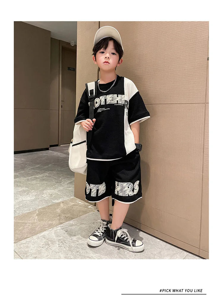 New Summer Teenagers Boys Clothing Sets Child Fashion Letter Top And Shorts 2Pcs Kids Tracksuit 4 5 6 7 8 9 10 11 12 13 14 Years