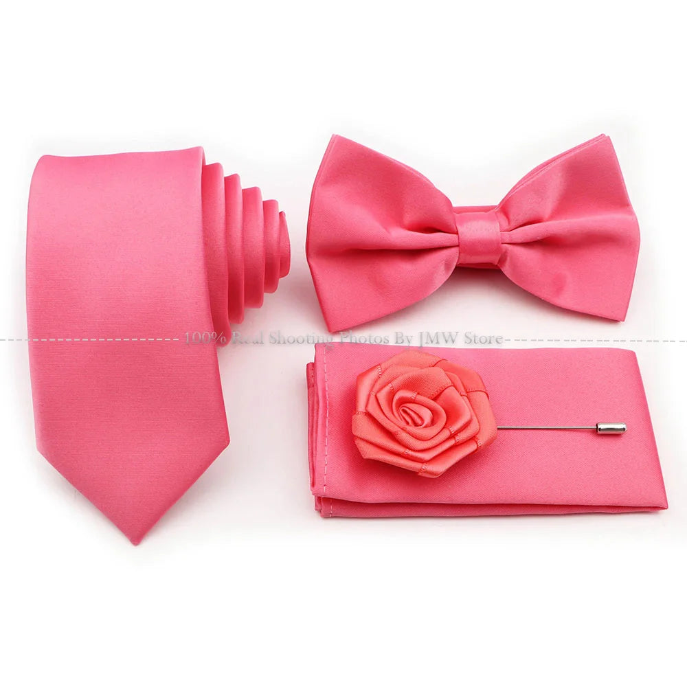 Hot Sale Purple Pink Sage Green Tie Set Polyester Necktie Bowtie Cufflink Brooch For Groom Suit Wedding Cravat Shirt Accessory