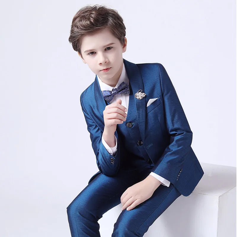 Kids Boys White Blazer Vest Pants 3PCS Set Children Baptism Wedding Prom Suit Baby Boy Elegant Dress Teenager Party Costume