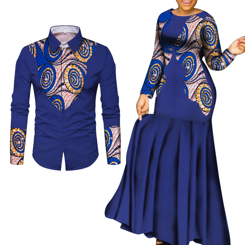 African Clothes for Couple African Clothing for Lovers Man's Woman's Long Party Maxi Dress WYQ