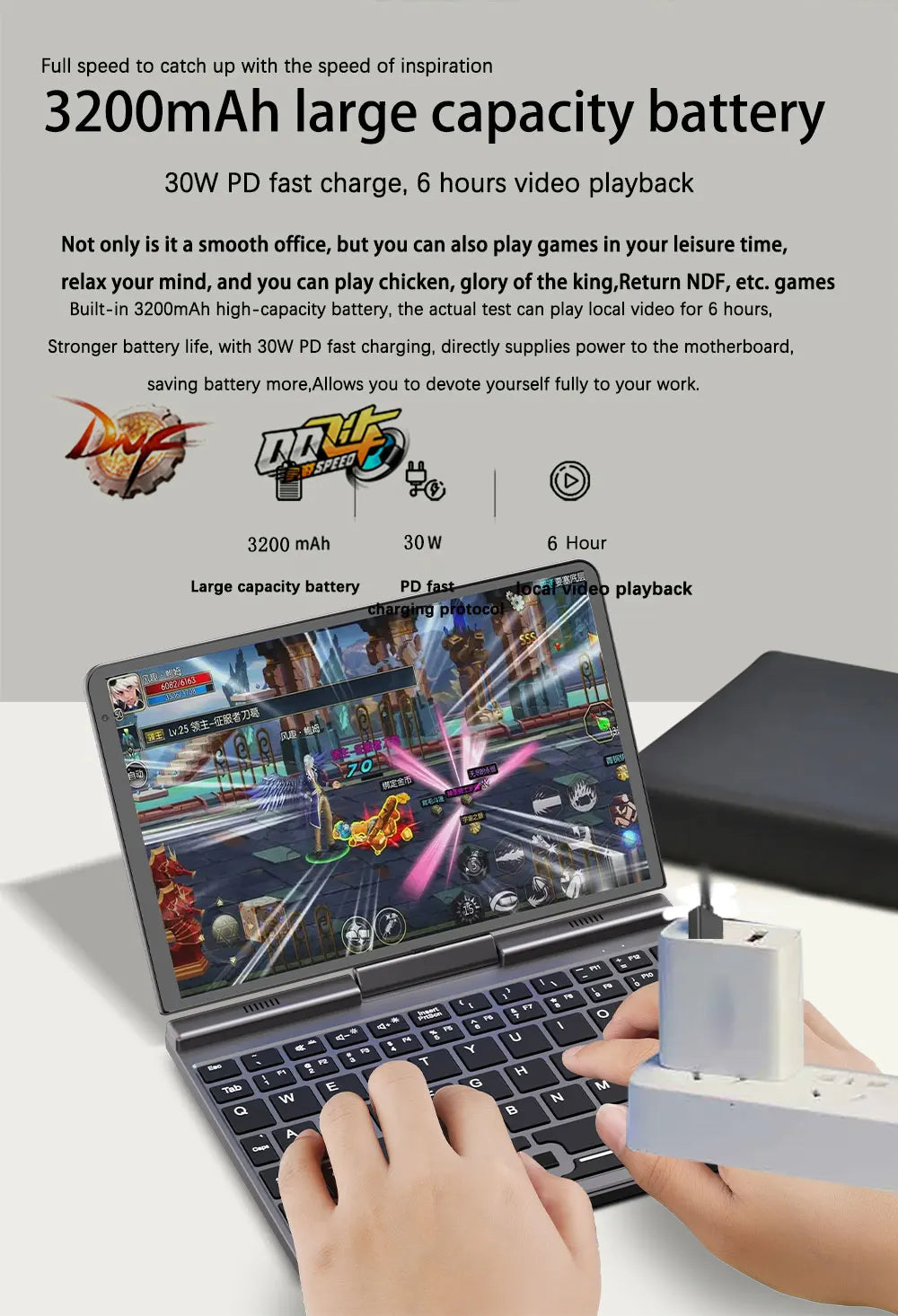 Mini Laptop 8 inch HD Touch Screen Mini Computer Windows 11 Pro Intel N100 4 Cores 2-in-1 Pocket PC 12GB LPDDR5 RAM 1TB M.2 SSD