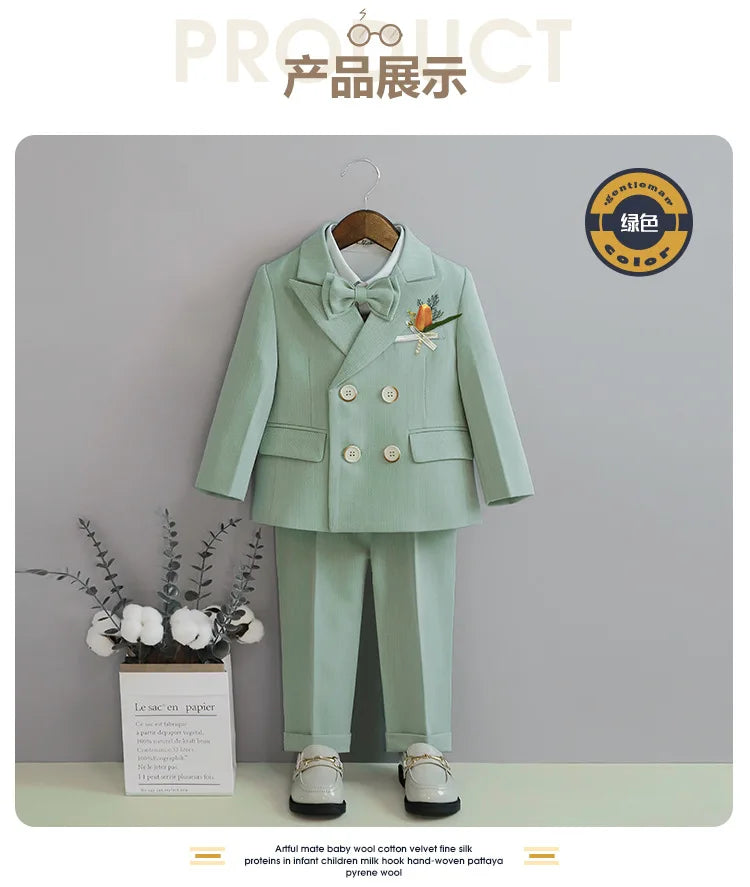 Flower Boys Photography Suit Baby Kids Formal Ceremony Costume Children Birthday Wedding Party Dress Performance Tuxedo Set