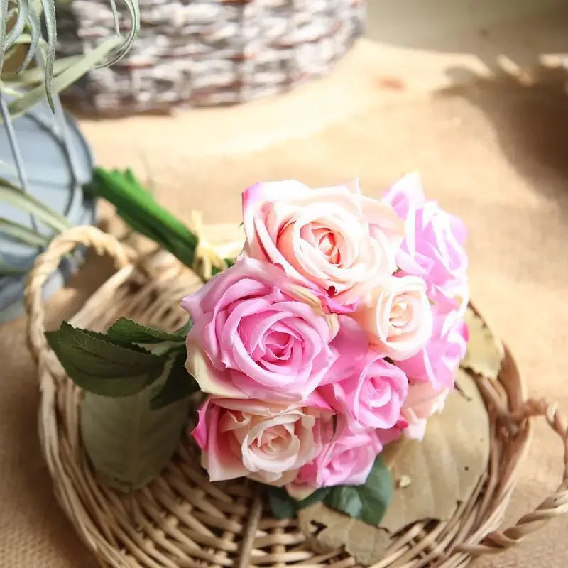 9 Head Artificial Bouquet Rose Bouquet Wedding Decor Artificial Flower Home Decoration Accessories Silk Flowers