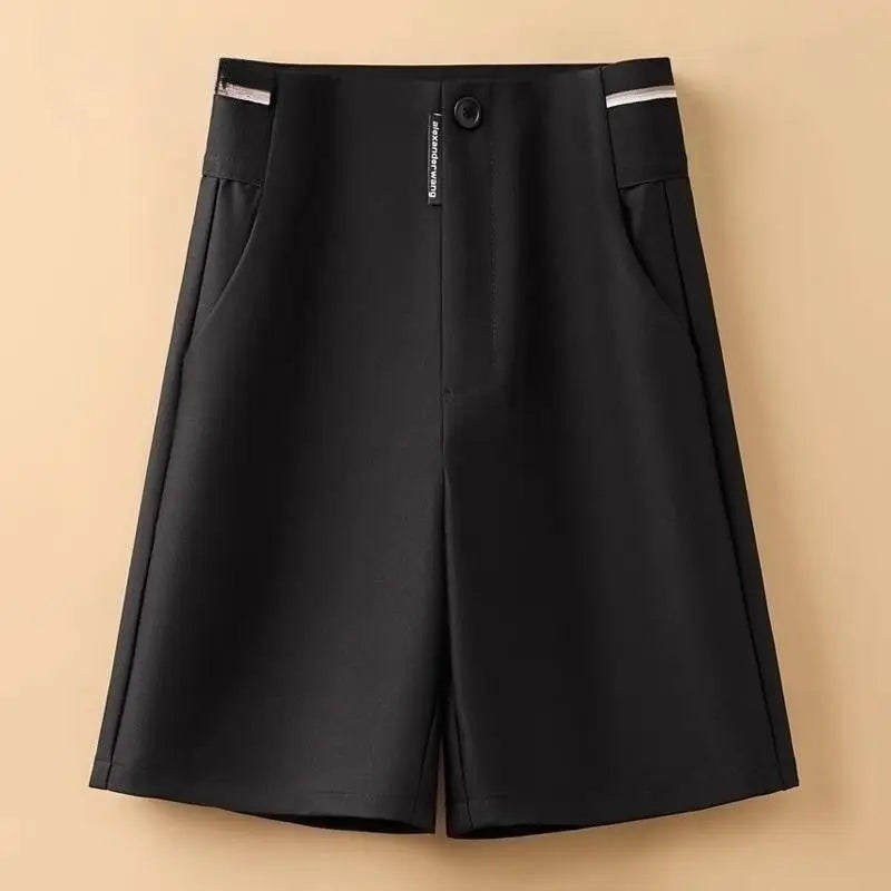 Female Korean Solid Color Spliced Casual Knee Pants Female Summer Fashion All-match High Waist Straight Pants Women's Clothing