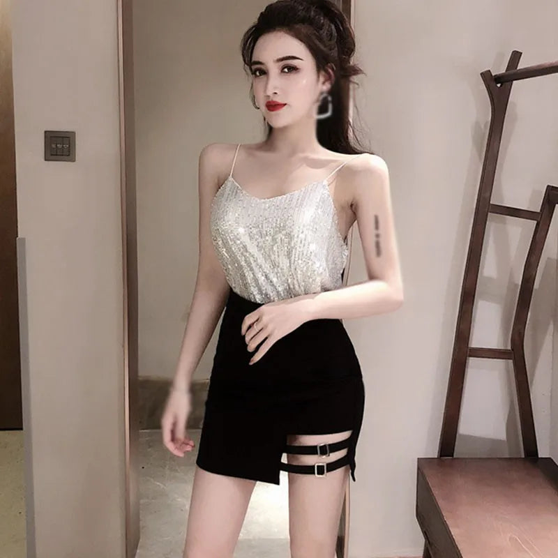 Women Tight Short Skirt Casual Summer Buttocks Irregular High Waist Skinny Streetwear Skirt Black