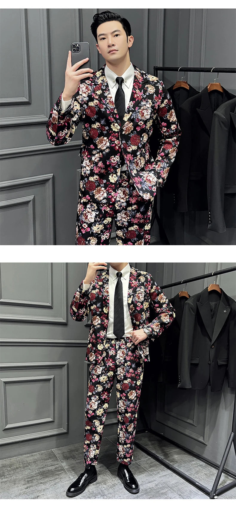 Suit (Blazer+ Pants) Men's Fashion Gentleman Slim Fit Business Outdoor Printed Gentleman Fine Cotton Wedding Work Casual Suit