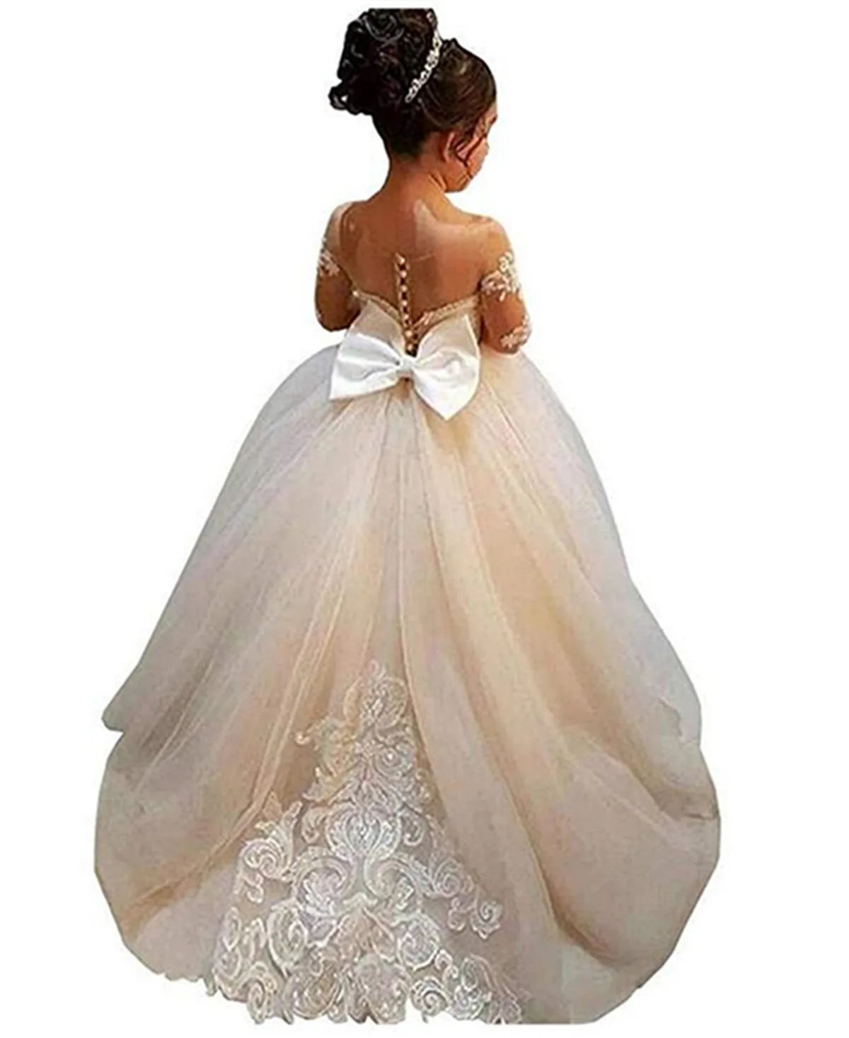 Long Sleeves Flower Girl Dresses for Wedding Junior Bridesmaid Dress Lace First Communion Dress