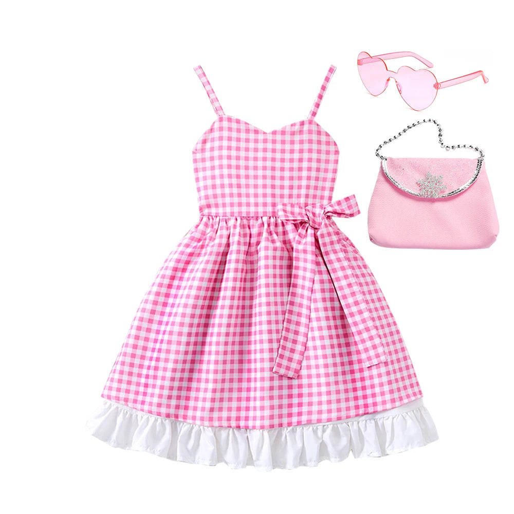 Summer Girl Dress Pink Stripe Suspender Dress Casual Princess Vestidos 2-10Y Children Clothing Sweet Baby Daily Outfits Fashion