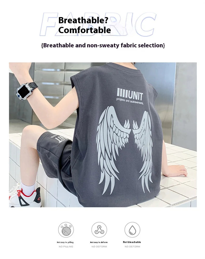 Boys Summer Suit New Children's Sleeveless Vest Sports Suit Fried Street Clothes Cool Handsome Summer Children's Clothing