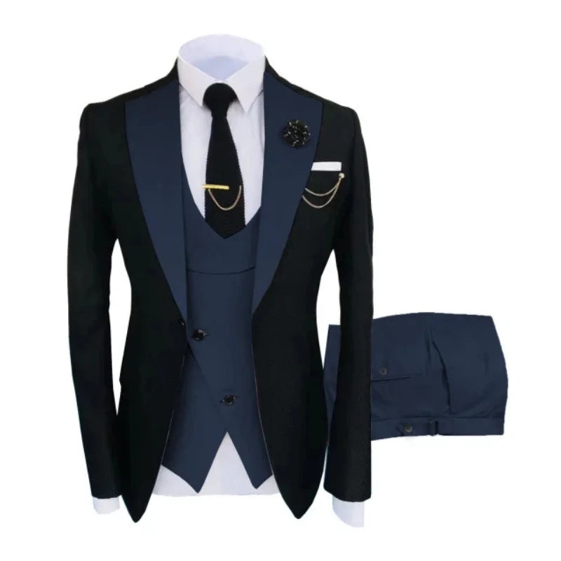 Men Suits 3 Pieces Tailored Best Man Groom Wedding Tuxedo Slim Fit Jacquard Two-color Blazer Jacket Vest Pants Tuxedo Clothing