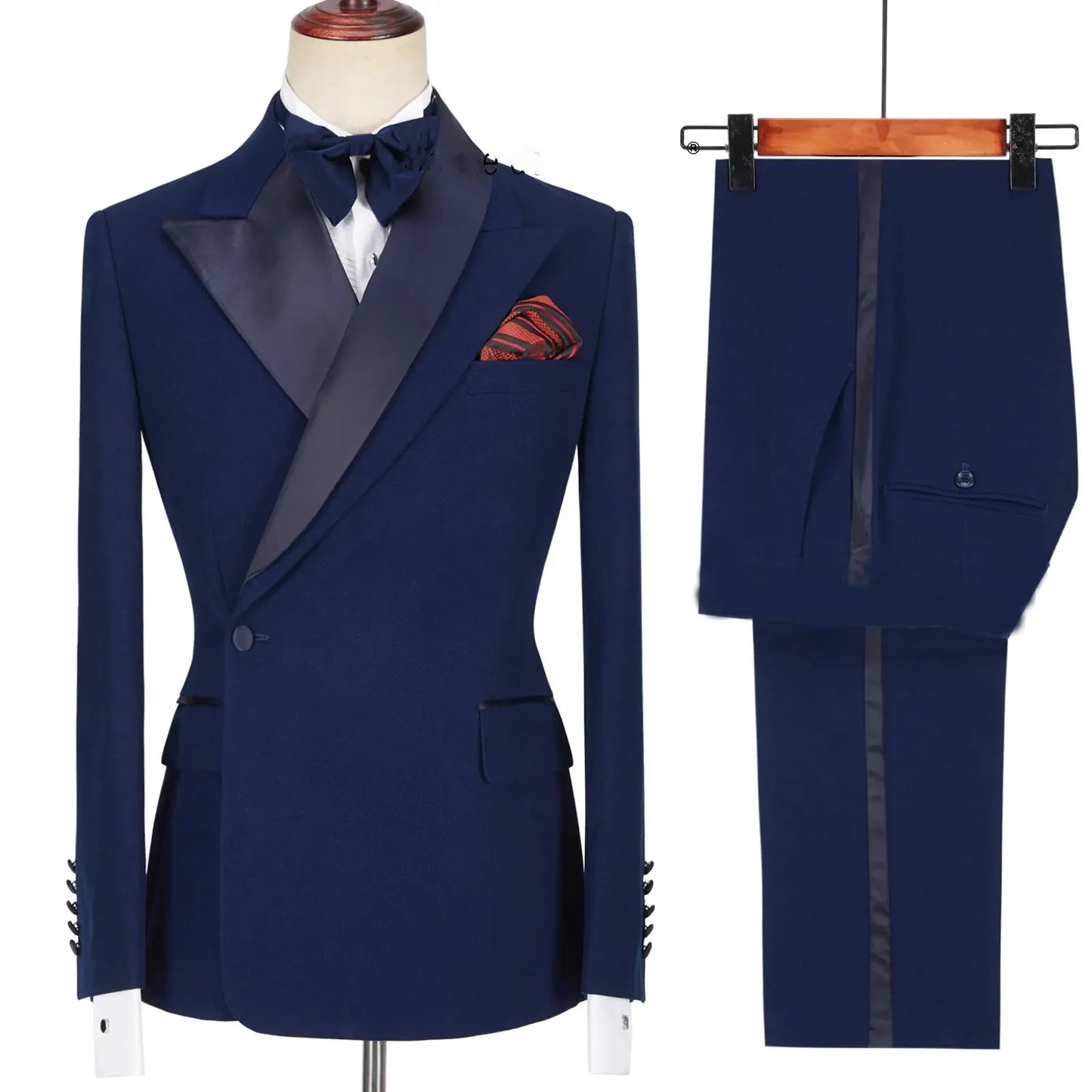 2024 Custom Made Black Groom Tuxedo Peaked Lapel Double Breasted Men Suit Prom Wedding Party Men Suits Costume ( Jacket+Pants)