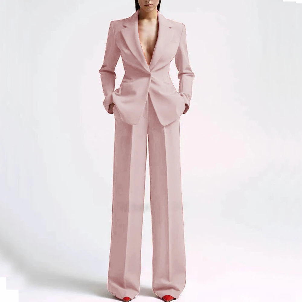 Formal Women Suits Office Slim Fit Ladies 2 Pcs Blazer+Pants Set Blazer Lady Business Work Wear Party Dress Trouser With Pocket